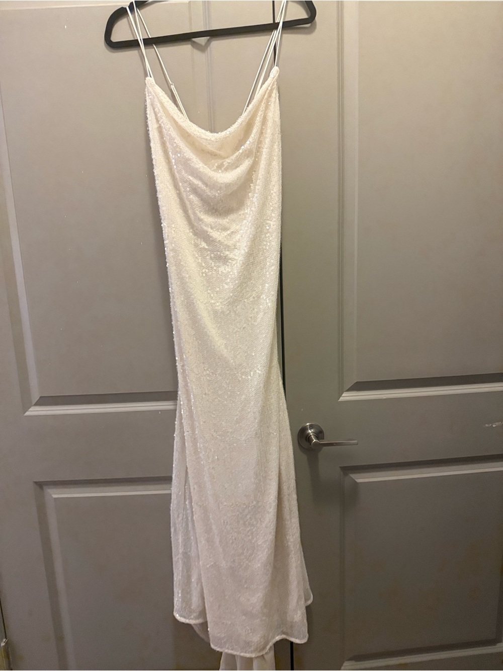 BHLDN / Anthropologie Ivory Sequin Strappy Maxi Dress Gown L